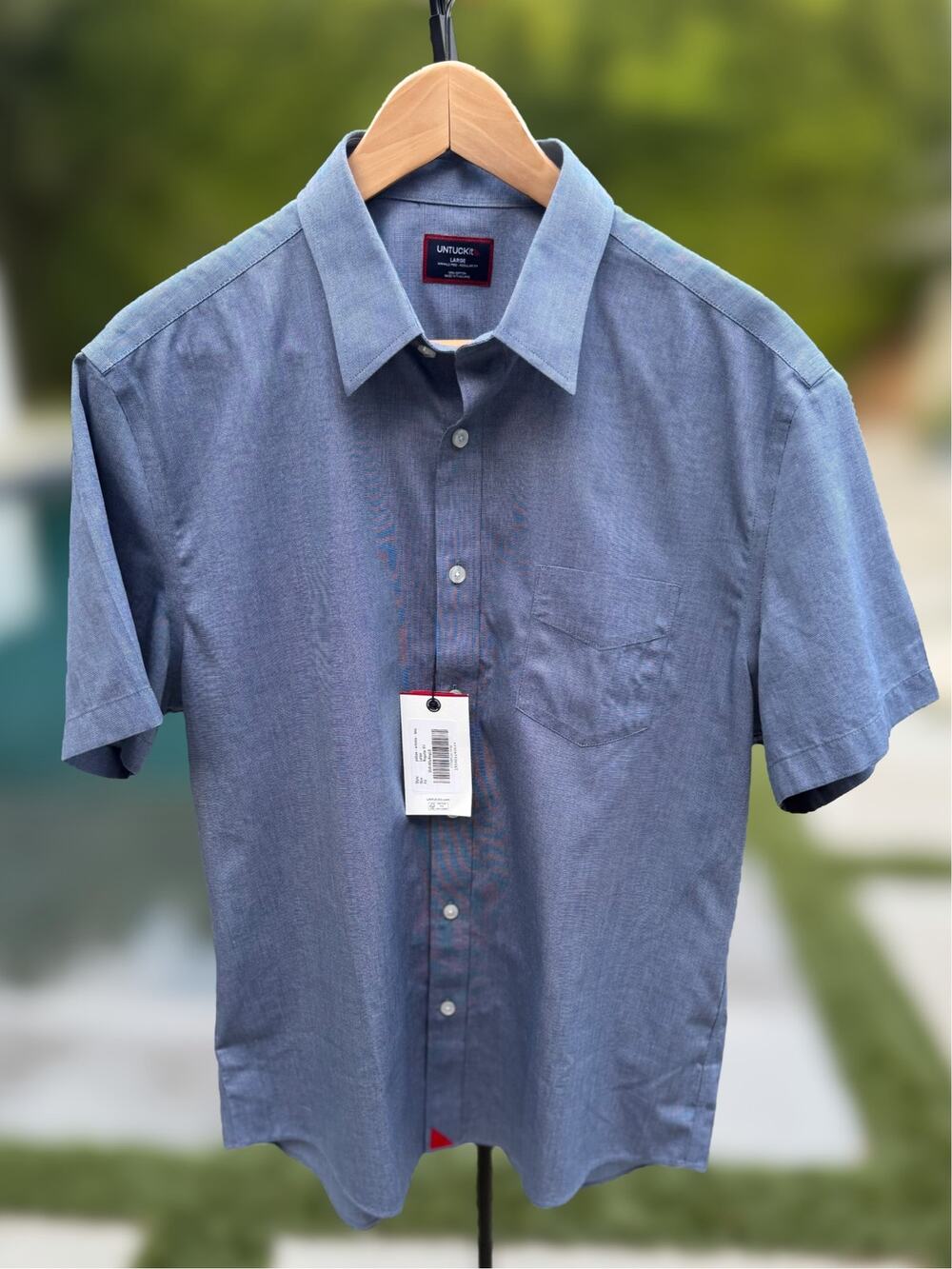 UNTUCKit Petrus SS WF Shirt Large Blue Wrinkle Free Regular Fit NWT Cotton
